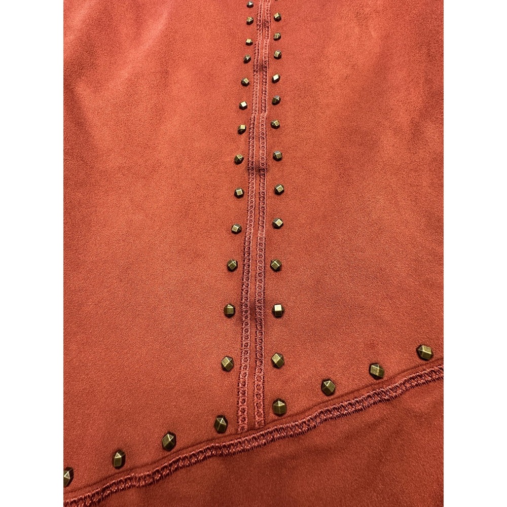 Bisou Bisou Skirt Womens 8 Orange Faux Suede Studded Asymmetrical Hem Lined Zip - Picture 8 of 8